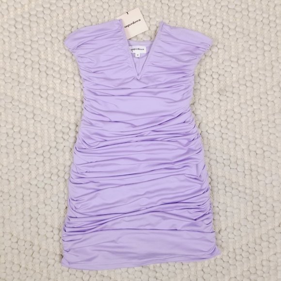 NWT Superdown Vivienne Ruched Mini Dress Lavender Purple Sz Medium - Picture 7 of 10